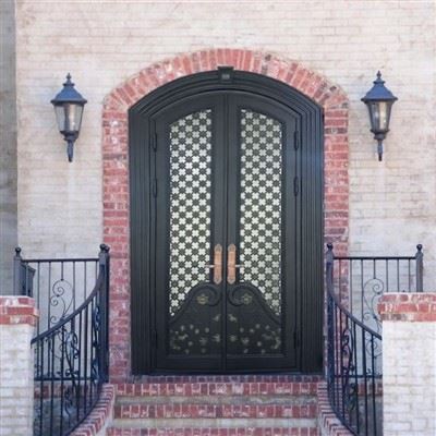 Arched Top Golden Color Double Wrought Iron Door